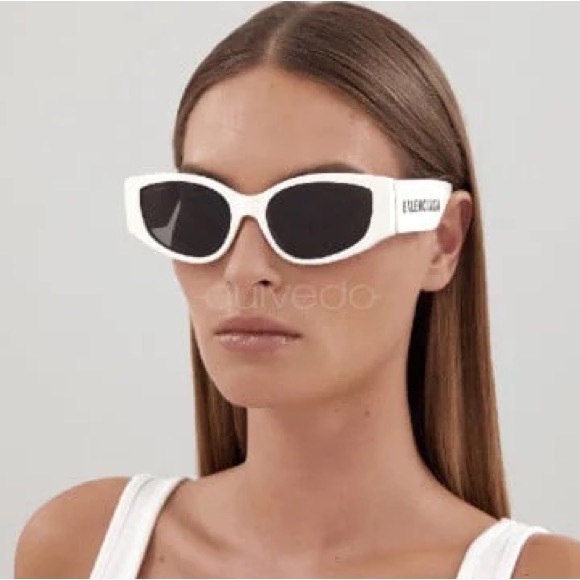 NEW BALENCIAGA BB0258S 003 OVERSIZED WOMEN WHITE SUNGLASSES BALENCIAGA - Picture 3 of 13